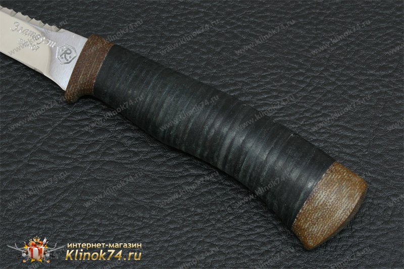 Нож Рыбацкий с серрейтором (40Х10С2М, Наборная кожа, Текстолит)