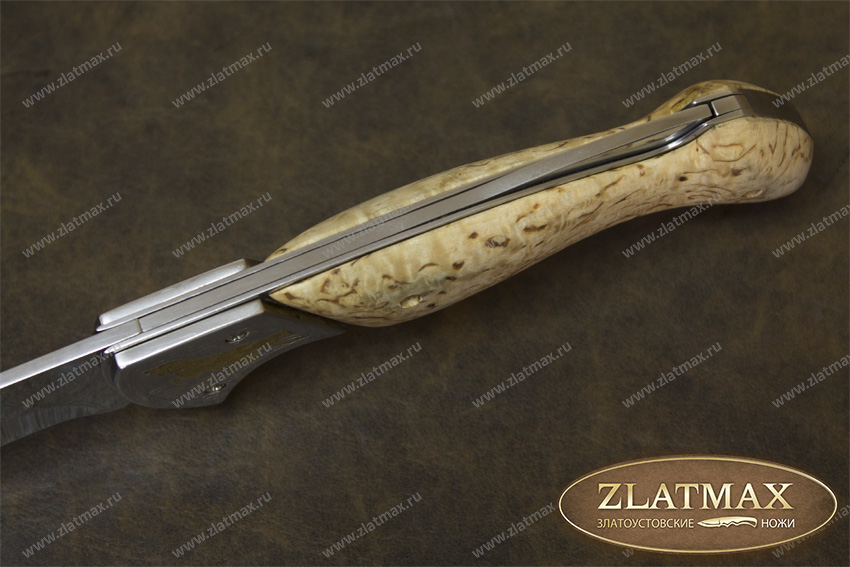 Складной нож Клык (40Х10С2М, Накладки карельская береза, Золочение клинка)
