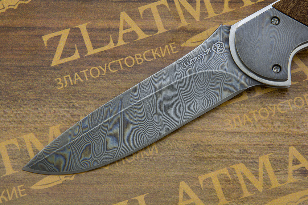 Складной нож Рысь (Дамаск, Накладки орех + дамаск)