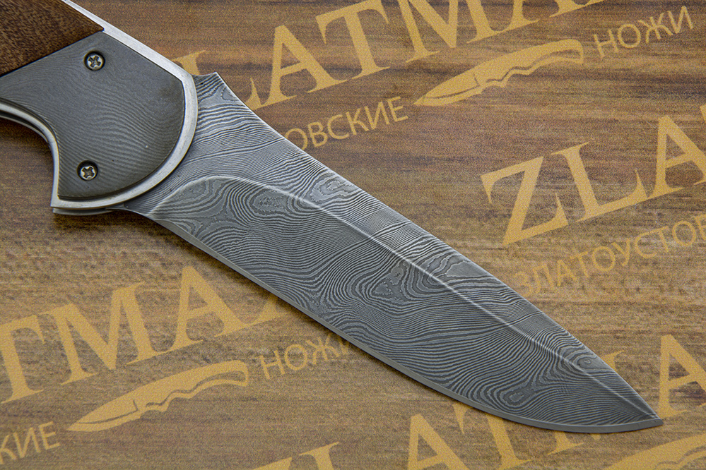 Складной нож Рысь (Дамаск, Накладки орех + дамаск)