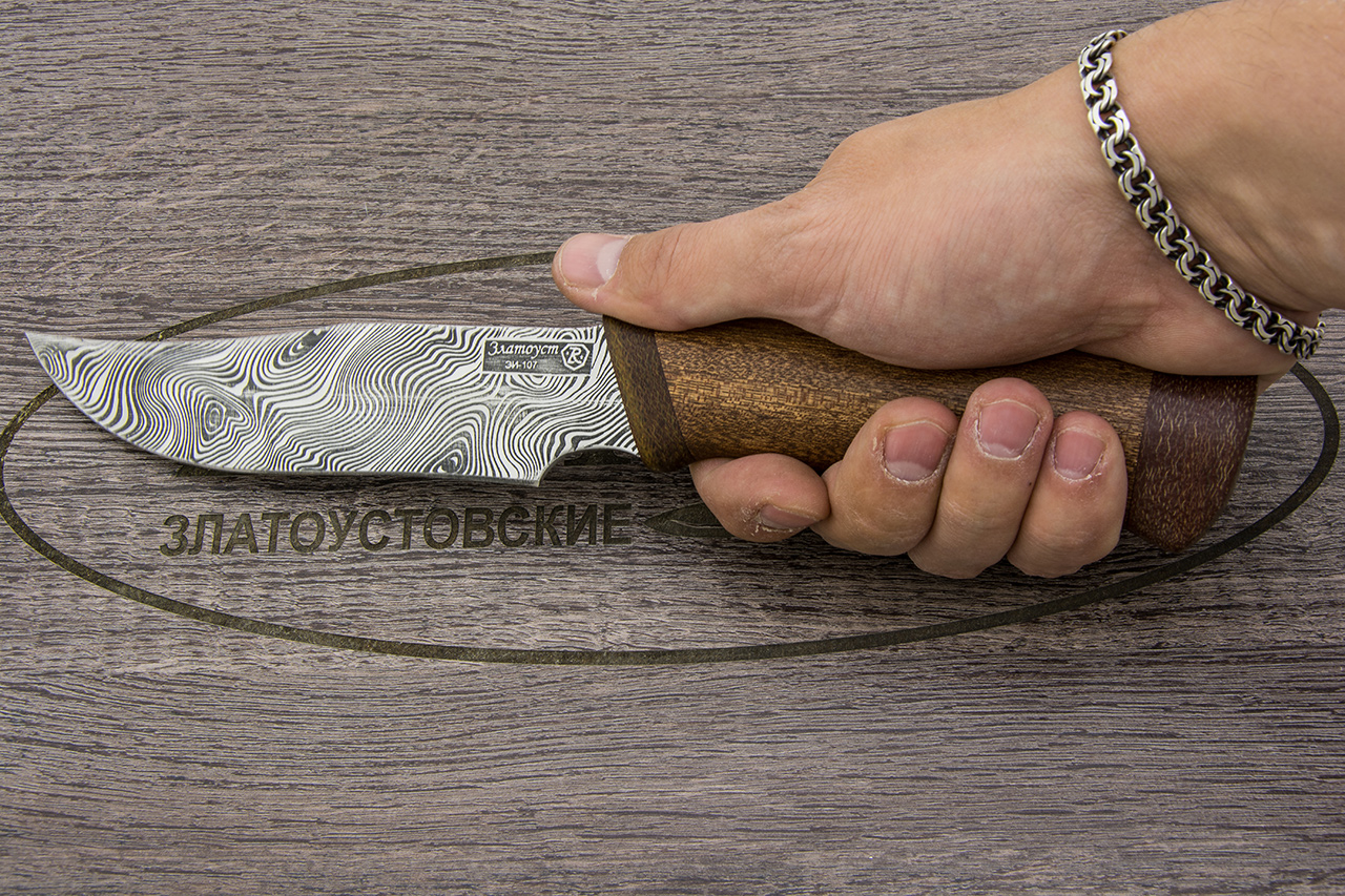 Нож Багира (40Х10С2М, Орех, Текстолит, Имитация дамасского рисунка травлением )
