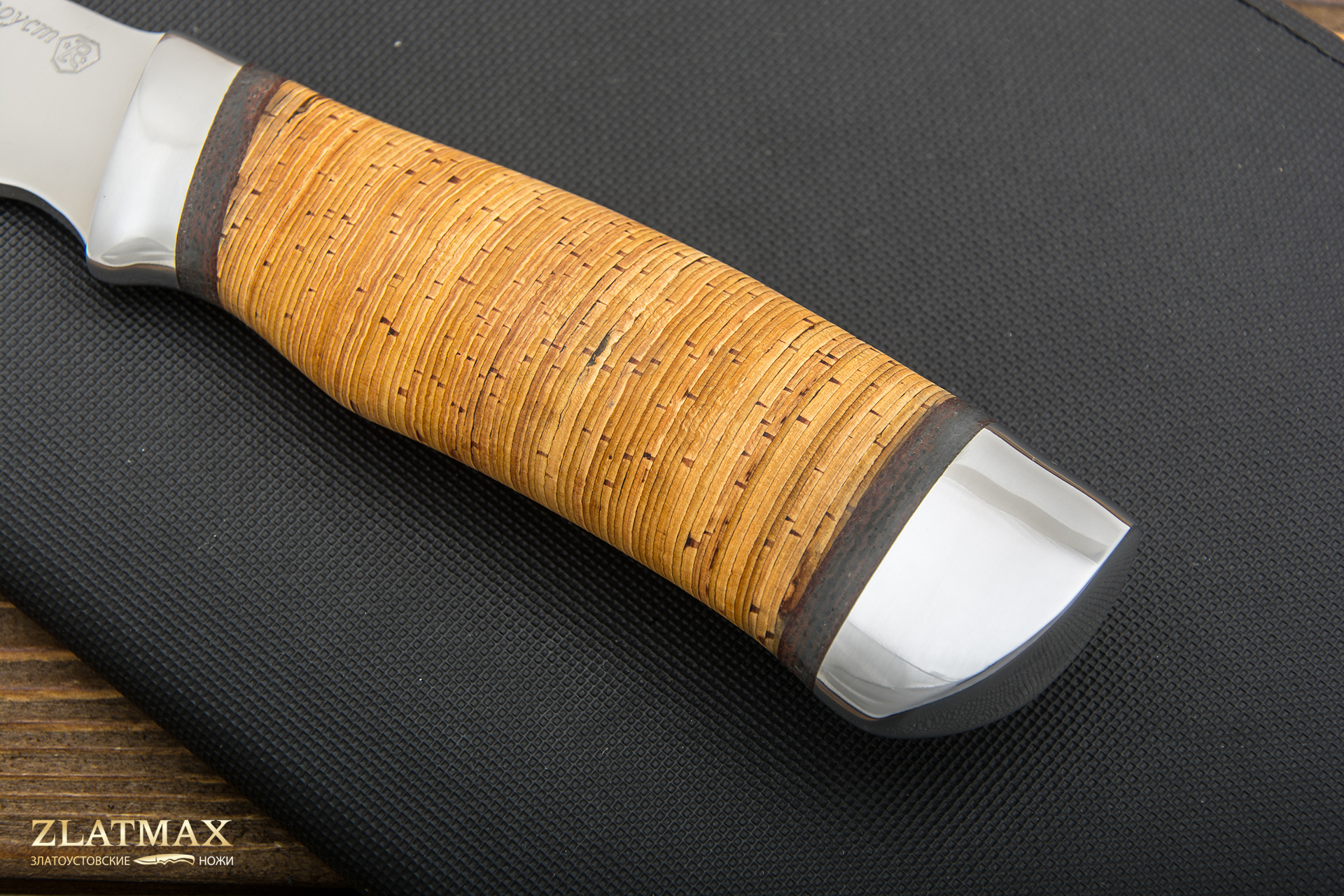 Нож Багира (40Х10С2М, Наборная береста, Алюминий, Золочение рисунка на клинке)