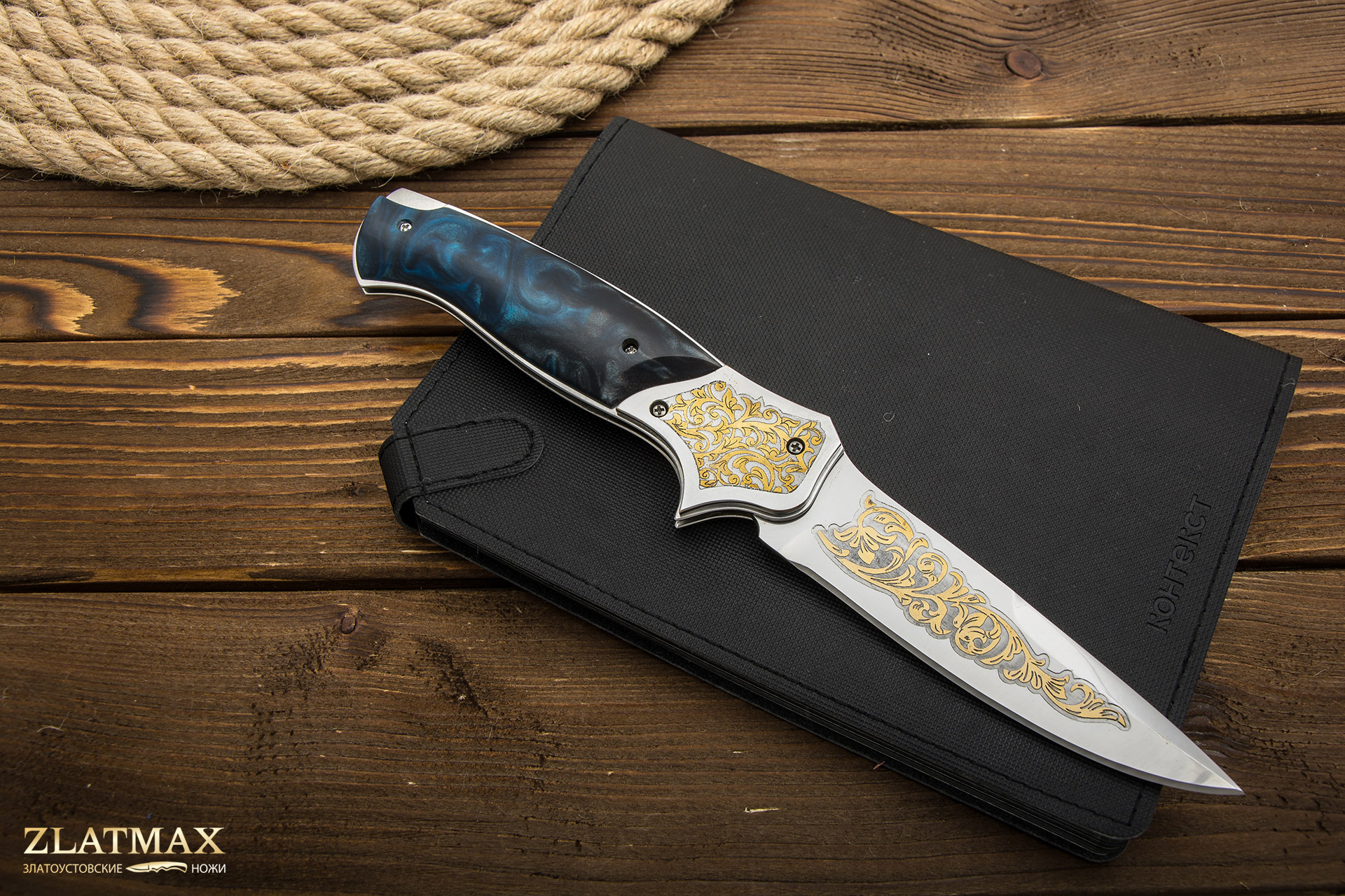 Складной нож Якудза (40Х10С2М, Накладки композит, Золочение клинка гарды и тыльника)