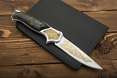 Складной нож Якудза (40Х10С2М (ЭИ-107), Накладки композит, Золочение рисунка на клинке)