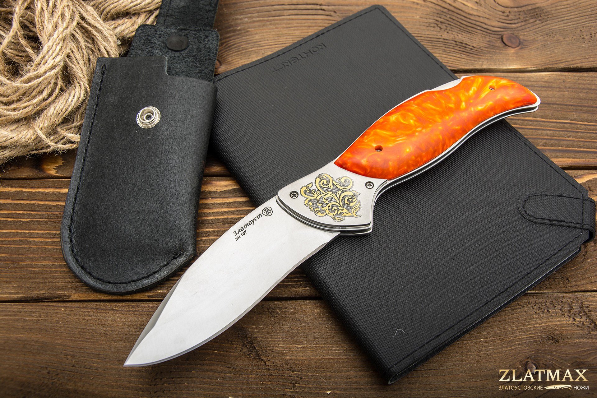 Складной нож Питон (40Х10С2М, Накладки композит, Золочение рисунка на клинке) в Тюмени фото-01