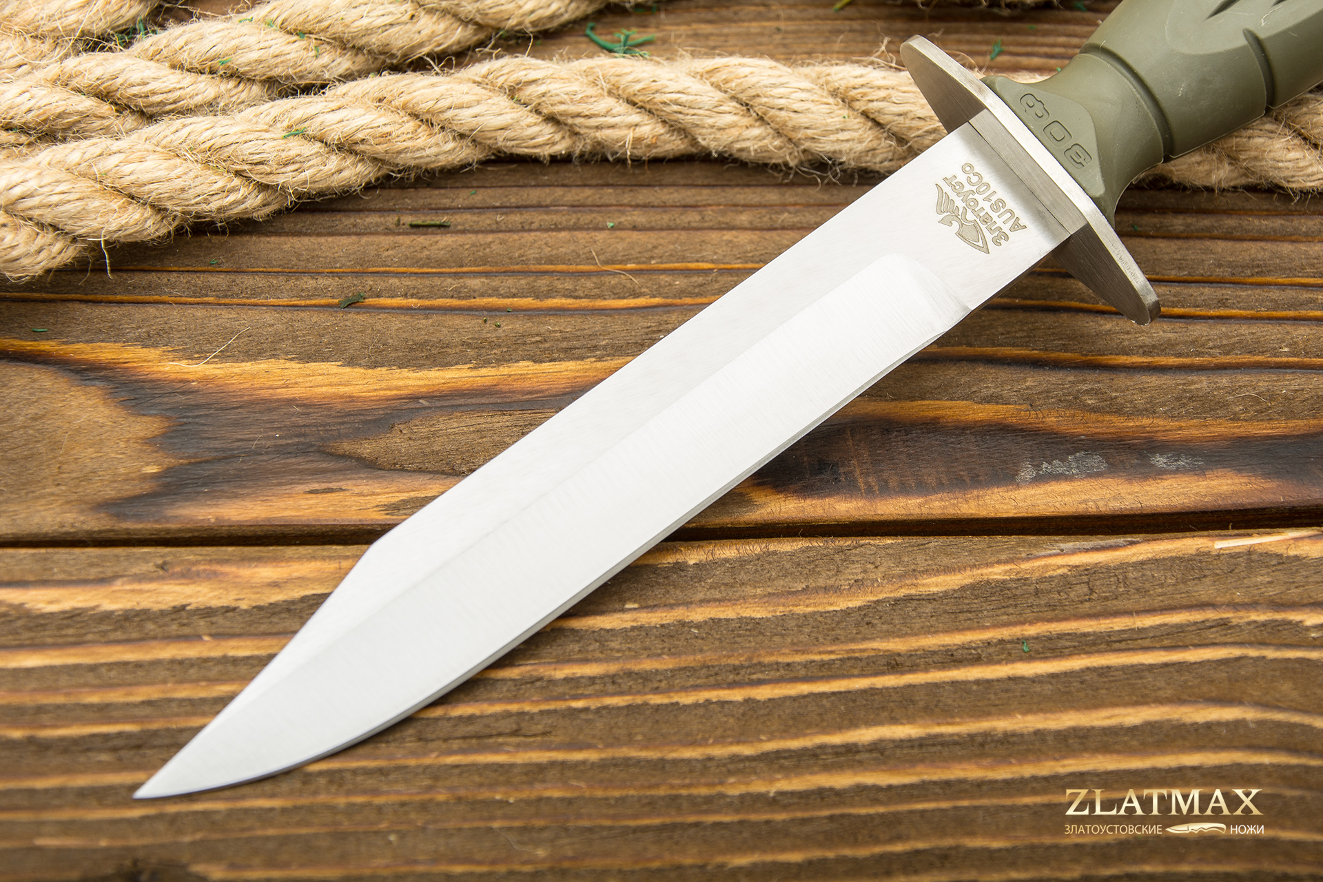 Нож Вишня (AUS10Co, Эластоллан оливковый, Металлический)