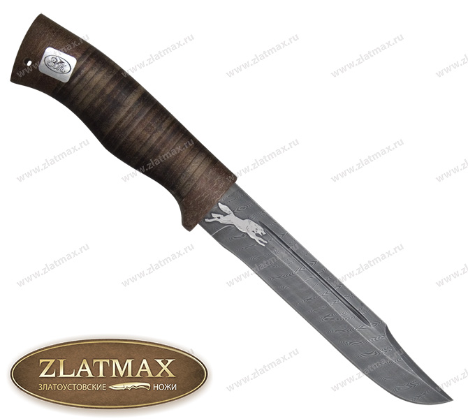 Нож Разведчик-2 (Дамаск, Наборная кожа, Текстолит)