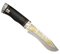 Нож Тургояк (40Х10С2М (ЭИ-107), Наборная кожа, Алюминий, Золочение рисунка на клинке)
