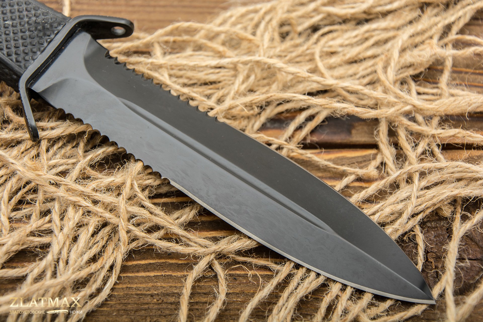Нож Волк-2 (40Х10С2М, Резина, Нержавеющая сталь, Тонирование черный хром)