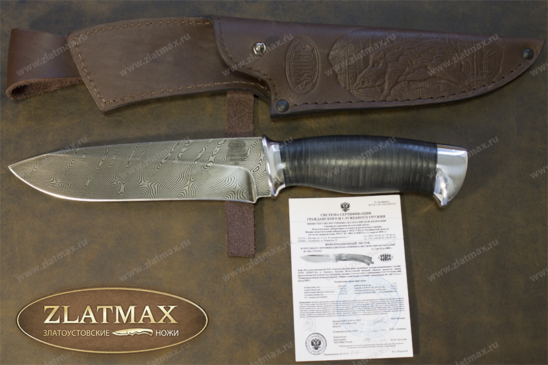 Нож Н1 (Дамаск У10А-7ХНМ, Наборная кожа, Алюминий)