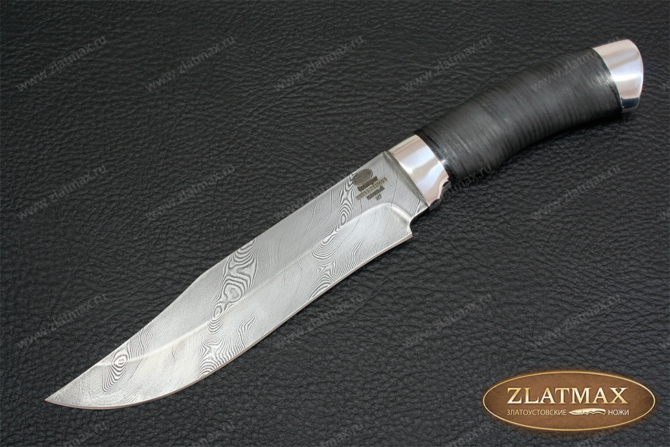 Нож Н7 (40Х13-Х12МФ1 (Нержавеющий дамаск), Наборная кожа, Алюминий)