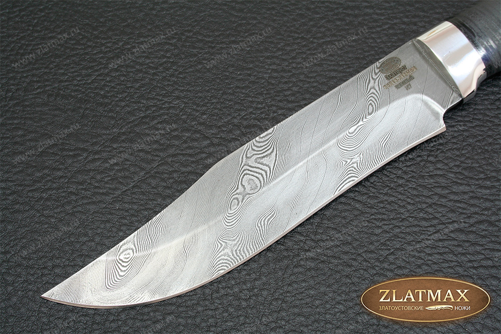 Нож Н7 (40Х13-Х12МФ1 (Нержавеющий дамаск), Наборная кожа, Алюминий)