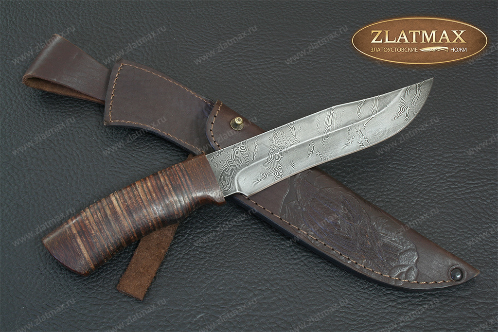 Нож Н7 (Дамаск У10А-7ХНМ, Наборная кожа, Текстолит)