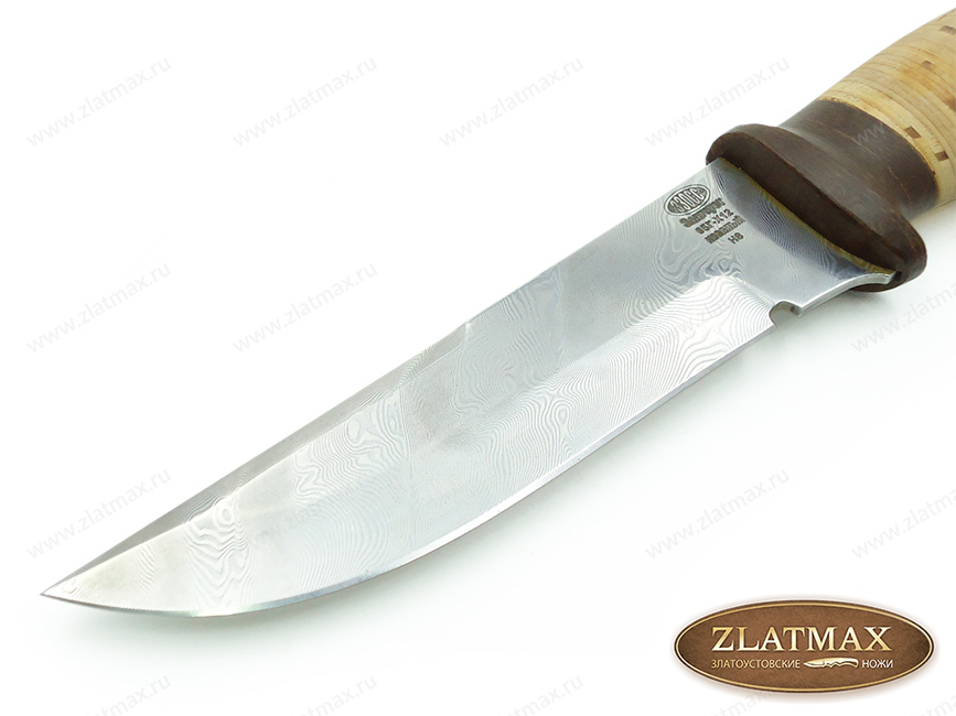 Нож Н8 Спецназ (65Г-Х12МФ1 (Контрастный дамаск), Наборная береста, Текстолит)