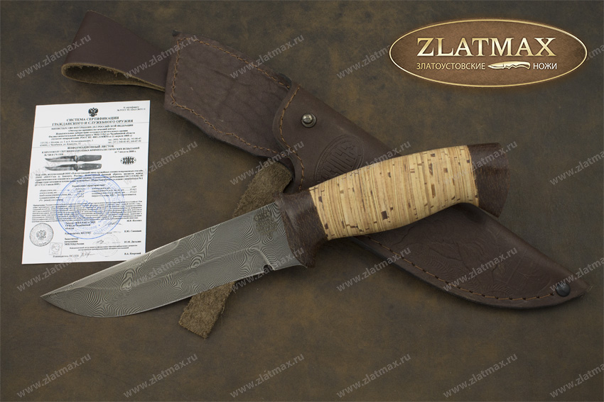Нож Н8 Спецназ (Дамаск У10А-7ХНМ, Наборная береста, Текстолит)