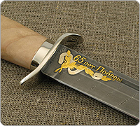 Нож Н19 (Дамаск У10А-7ХНМ, Берёзовый кап, Алюминий, Золочение клинка)