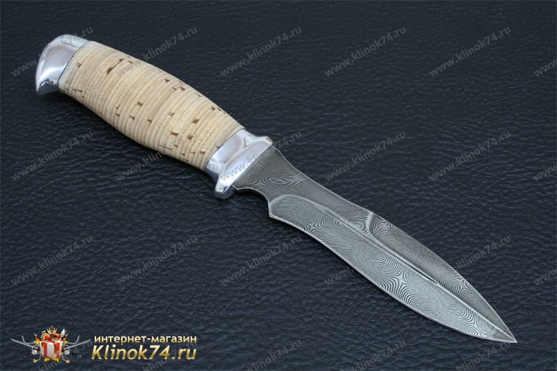 Нож Н21 (Дамаск У10А-7ХНМ, Наборная береста, Алюминий)