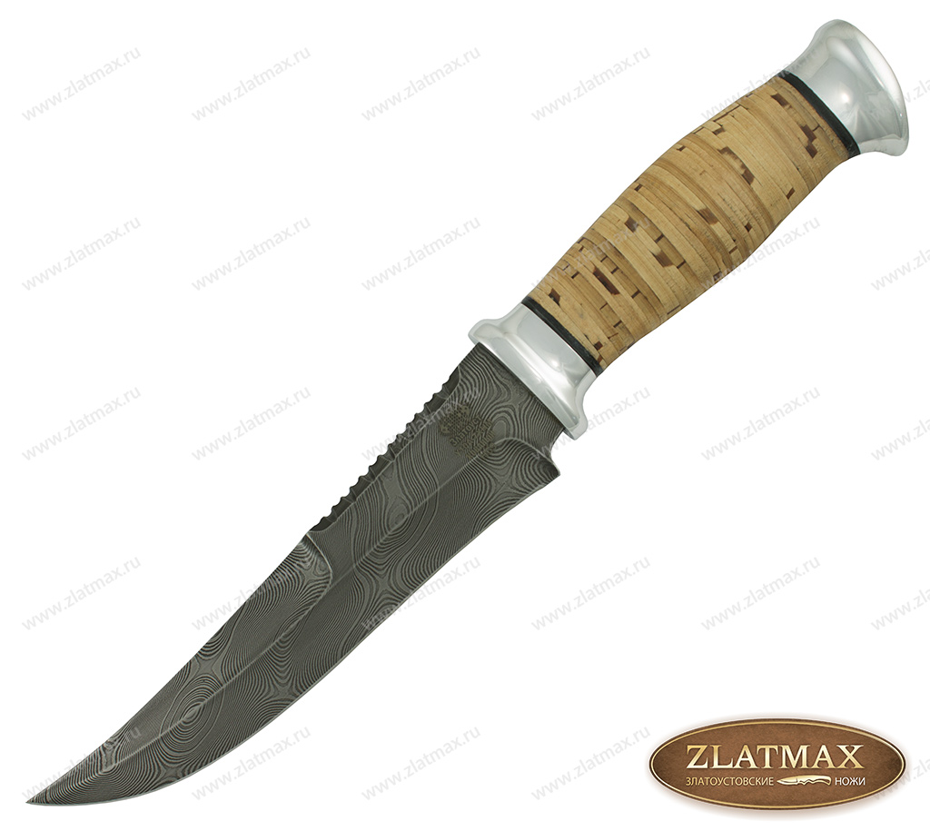 Нож Н69 (Дамаск У10А-7ХНМ, Наборная береста, Алюминий) фото-01