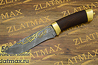 Нож Н6 (Дамаск У10А-7ХНМ, Орех, Латунь, Золочение клинка гарды и тыльника)
