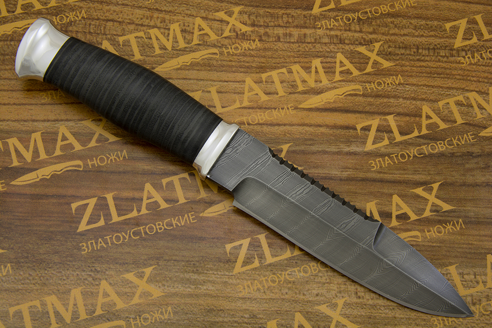 Нож Н82 (Дамаск У10А-7ХНМ, Наборная кожа, Алюминий)