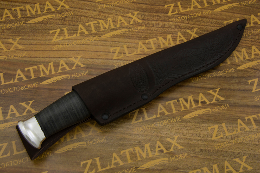 Нож Н82 (Дамаск У10А-7ХНМ, Наборная кожа, Алюминий)