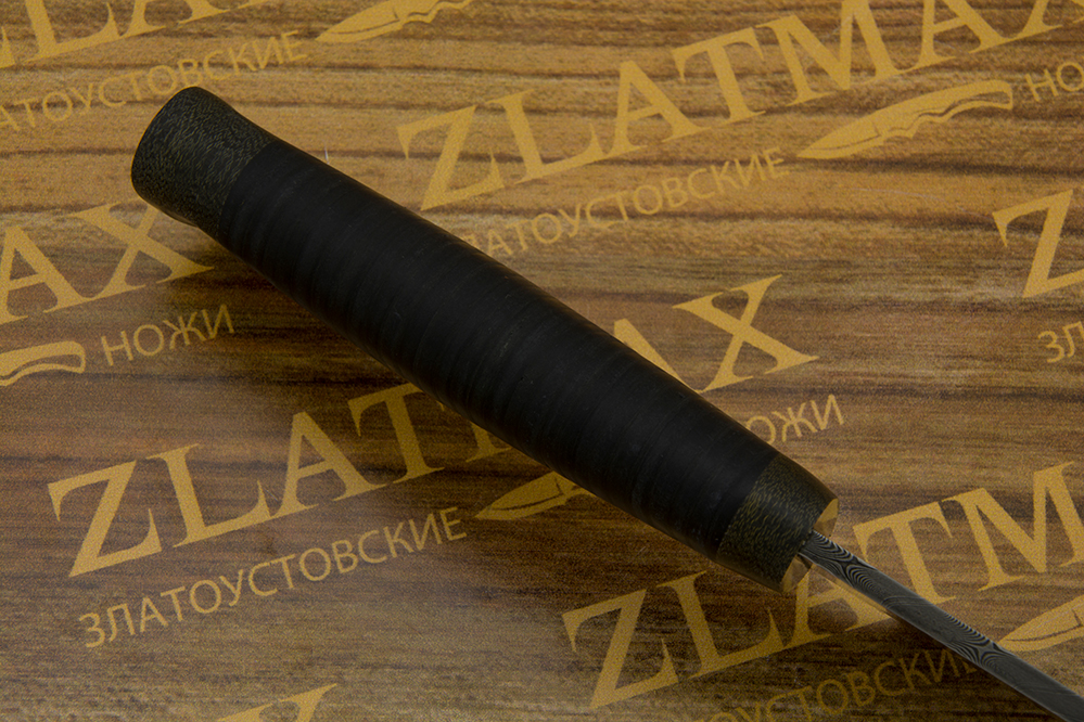 Нож Н84 (Дамаск У10А-7ХНМ, Наборная кожа, Текстолит)