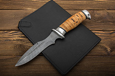Нож Н21А Крестоносец (Дамаск У10А-7ХНМ, Наборная береста, Алюминий)