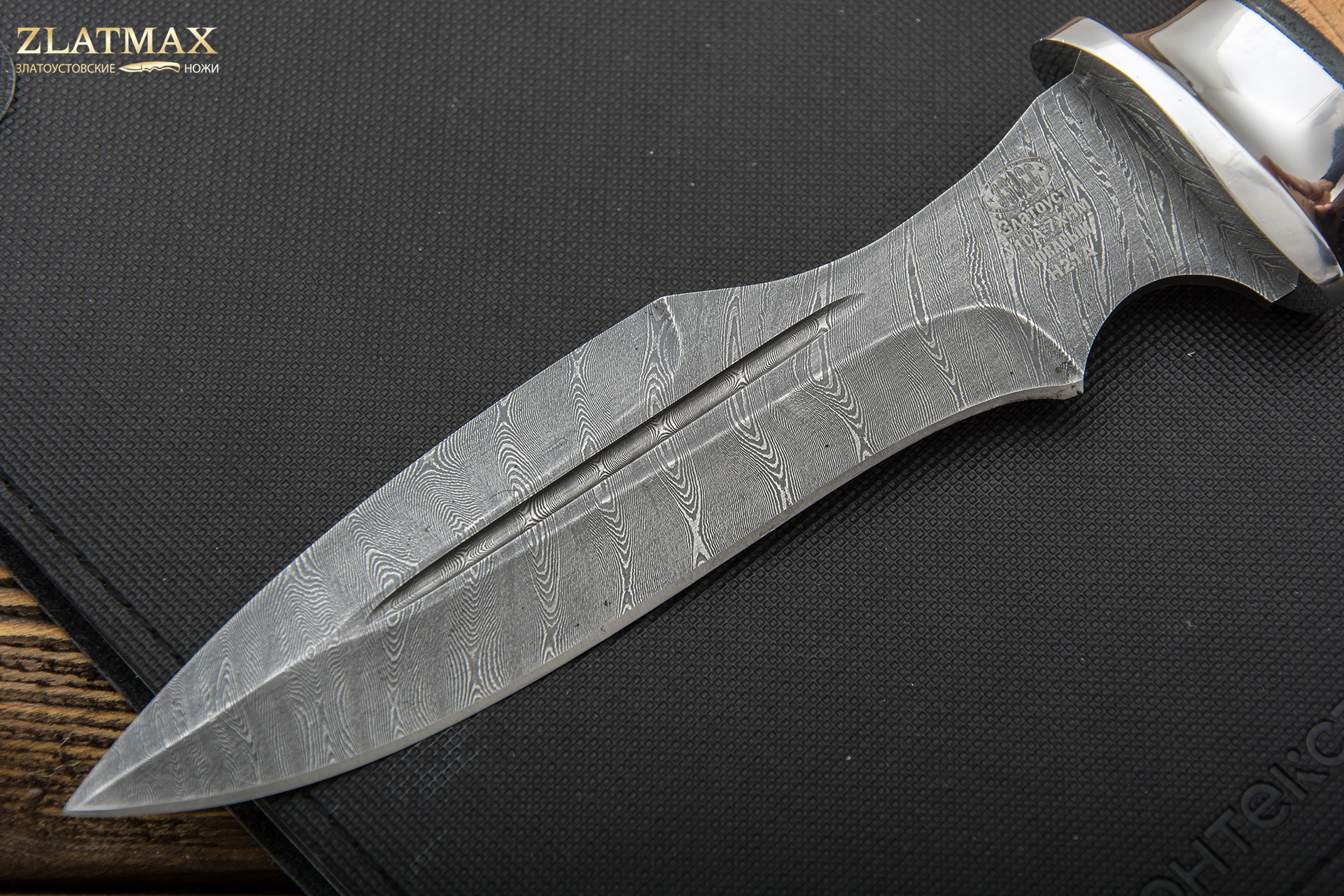Нож Н21А Крестоносец (Дамаск У10А-7ХНМ, Наборная береста, Алюминий)