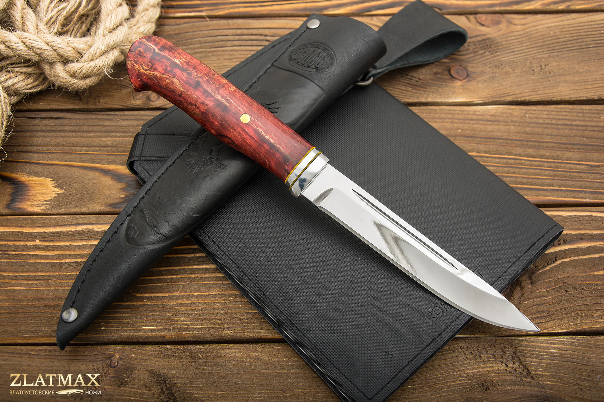 Нож Н58 Сталкер (40Х10С2М, Стабилизированная карельская береза красная, Алюминий)