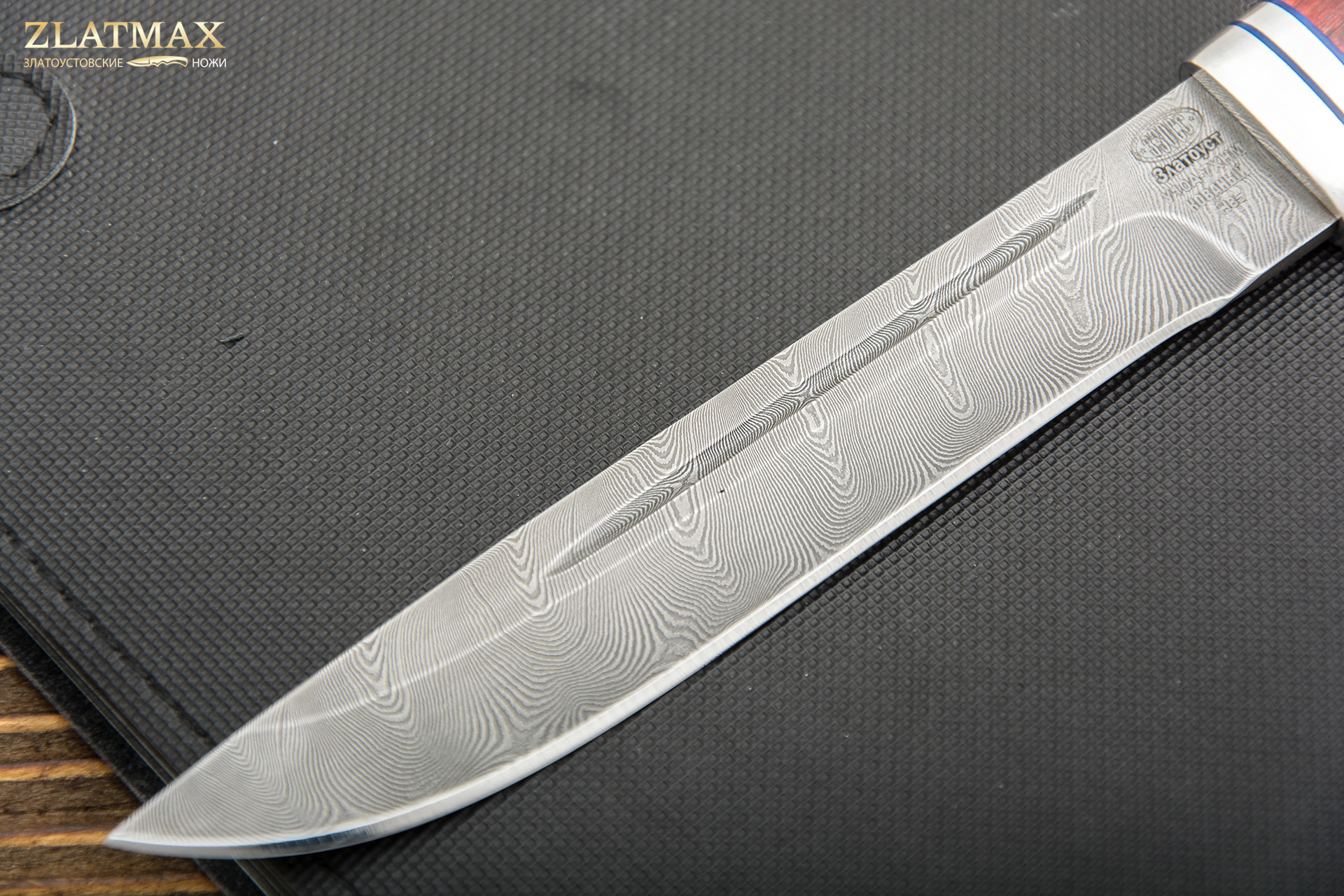 Нож Н85 Сканди (Дамаск У10А-7ХНМ, Стабилизированная карельская береза красная, Алюминий)