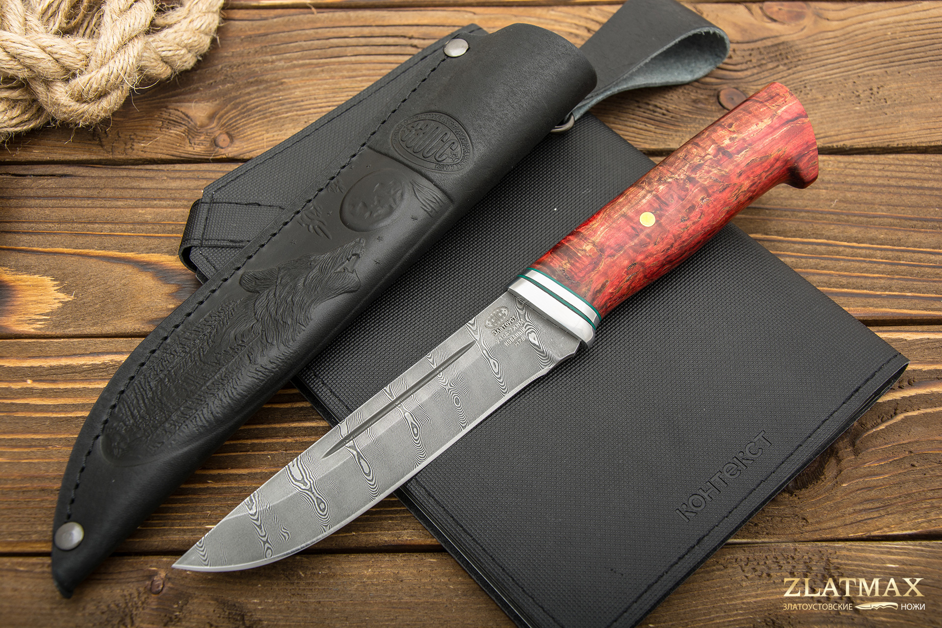 Нож Н78 Викинг (Дамаск У10А-7ХНМ, Стабилизированная карельская береза красная, Алюминий)